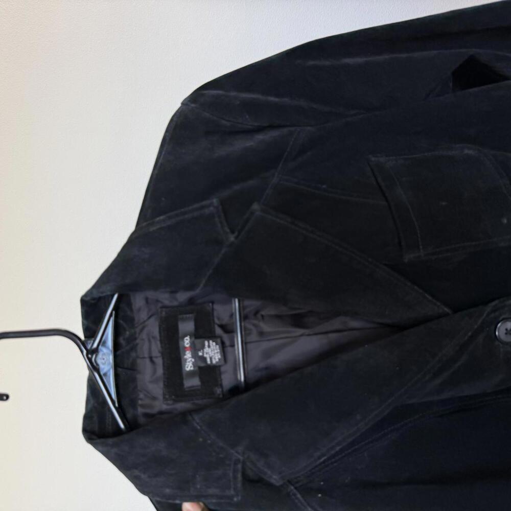 Vintage Black Suede Blazer Jacket Women XL Genuine Leather - Picture 3 of 5